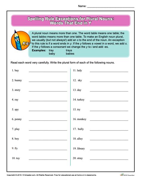 Plural Nouns Rules Worksheet