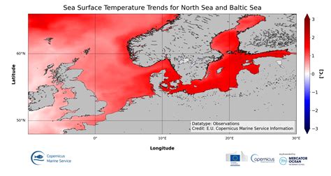 Baltic Sea Surface Temperature Cumulative Trend Map From Observations Reprocessing Cmems