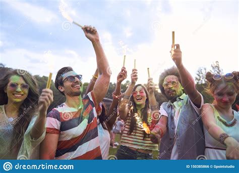 Young People Cheering And Chilling Outside Stock Photo Image Of
