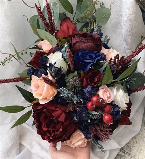 Check spelling or type a new query. Cascading Wedding Bouquet Burgundy Navy Blue Red Peony ...