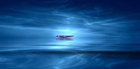 Wallpaper Perahu Laut Air Refleksi Langit Biru Sinar Bulan