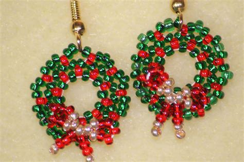 Christmas Wreath Earrings Beaded Christmas Ornaments Christmas Tree