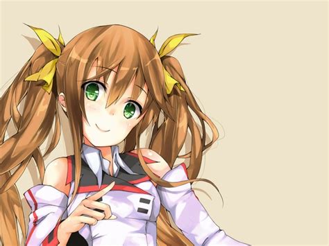 Archivobrunettes Long Hair Brown Ribbons Green Eyes Twintails Infinite