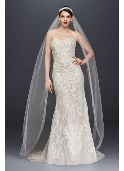 The most common sheath wedding dress material is metal. Oleg Cassini Strapless Lace Sheath Wedding Dress | David's ...