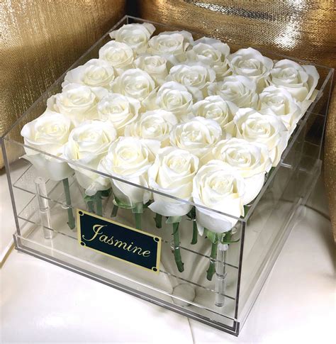White Roses Clear Flower Box Houston