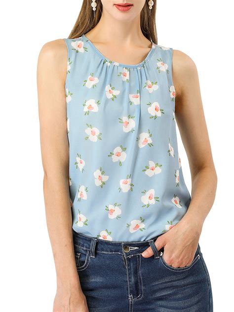Unique Bargains Womens Sleeveless Floral Print Summer Chiffon Tank