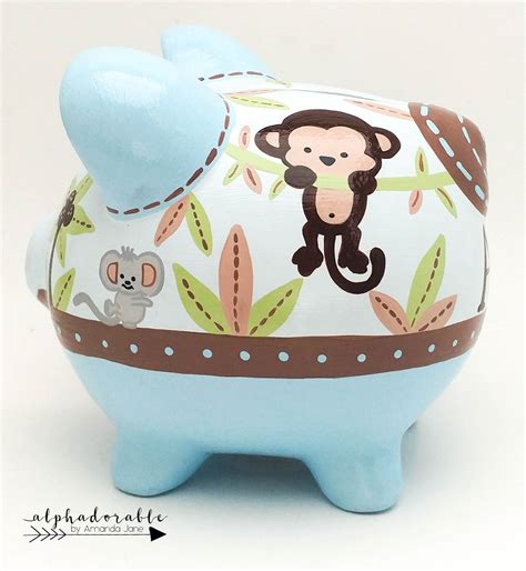 Blue And Brown Monkey Piggy Bank — Alphadorable Custom Nursery Art