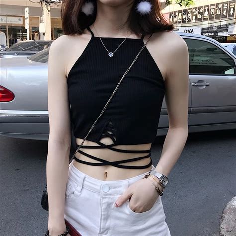 Mihoshop Ulzzang Korean Korea Women Fashion Clothing Summer Casual Sexy Cool Black Bandage
