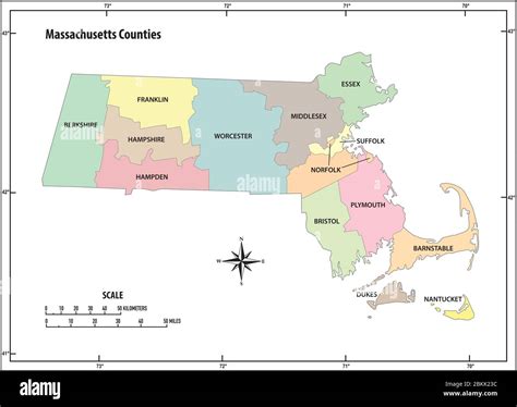 Massachusetts State Outline Administrative And Political Vector Map In