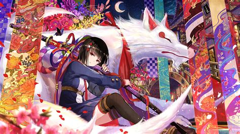 Samurai Anime Girl Katana White Wolf 4k 104 Wallpaper