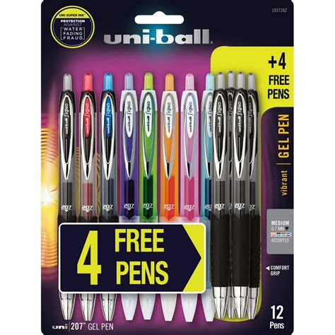 Uni Ball 207 Retractable Gel Pens Medium Point Assorted Colors 8 4