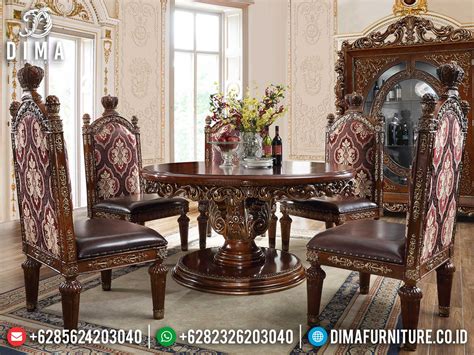 Meja Makan Mewah Bundar Luxury Carving Natural Jati Classic Furniture