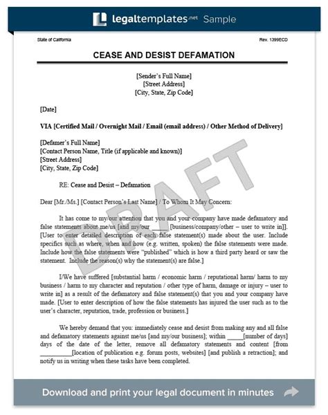 Cease And Desist Letter Create Free Legal Template Word Pdf Documents