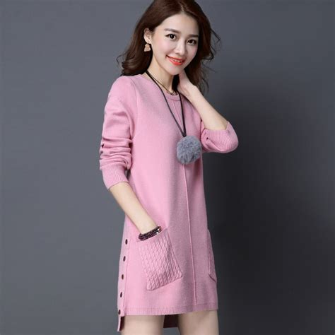 Autumn And Winter Loose Woman Sweater Dress Long Sleeve Medium Long Sweater Pullovers Female