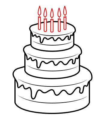 Birthday cake line drawing vectors (1,264). Drawing a cartoon cake