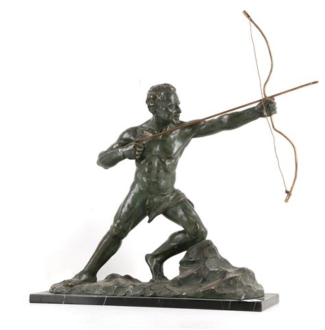 J Dommiss Art Deco Statue Study Of A Semi Naked Male Archer Palinated And Bronzed Finish Bras