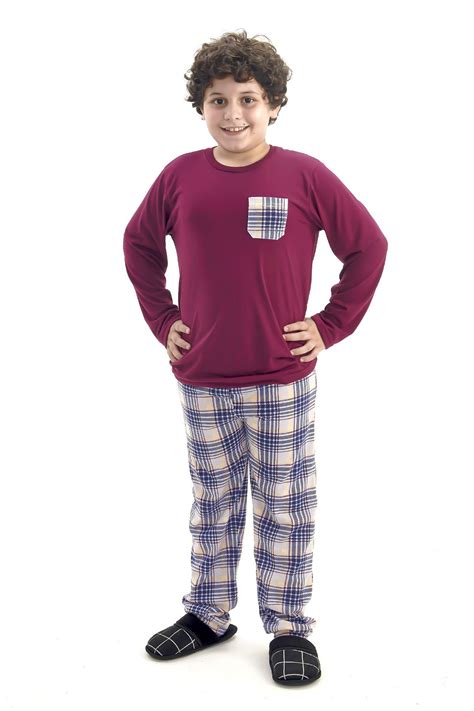 Pijama De Inverno Infantil Masculino Longo Com Calça Xadrez