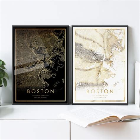 Boston Map Print Minimalistic Wall Art Poster City Maps Etsy
