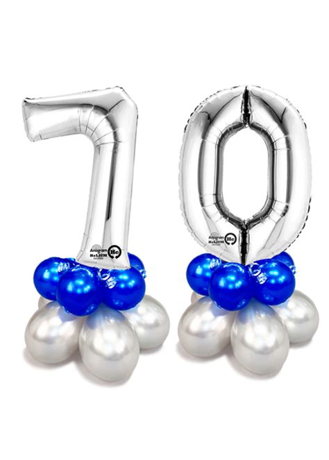 Blue And Silver 70th Birthday Mini Number Balloon Centrepiece