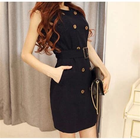 Te9002hbb Korean Style Double Breasted Sleeveless Dress With Jacket