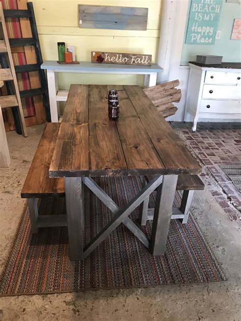 Farmhouse Table Set Narrow Dining Table X Accent Classic Etsy Rustic Kitchen Tables Rustic
