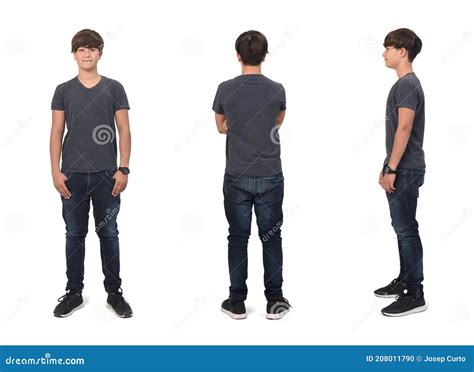 Frontside And Back View Of Same Teenage Boy With On White Stock Photo