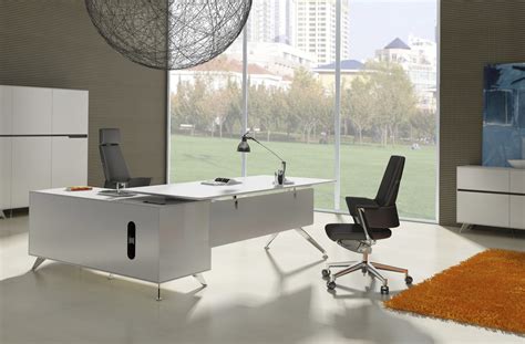Modern White Lacquer L Shaped Executive Desk With Storage