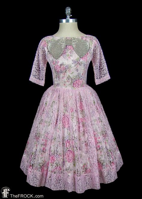 1950s Pink Lace And Tulle Party Dress Bust 37 Waist 30 Gem