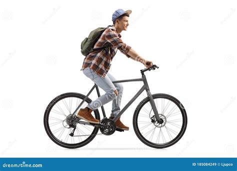 Profile Shot Of A Male Student Riding A Bicycle Stock Image Image Of