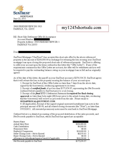 For now, it remains business as usual. Suntrust Bank Short Sale Approval Letter - 3909 Penderview ...