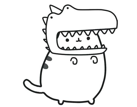 Pusheen Wearing Dinosaur Hat Coloring Page Free Printable Coloring