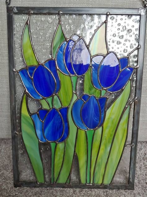 Stained Glass Tulip Window Panel Glass Flower Spring Etsy