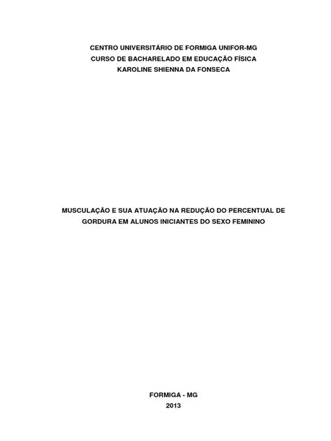 PDF MUSCULAÇÃO E SUA ATUAÇÃO NA REDUÇÃO DO PERCENTUAL DE GORDURA EM