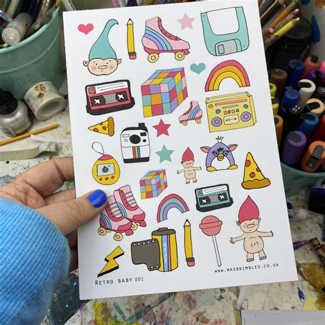 Retro Baby Scrapbooking Or Planner Illustration Stickers 001 Mrsbrimbles