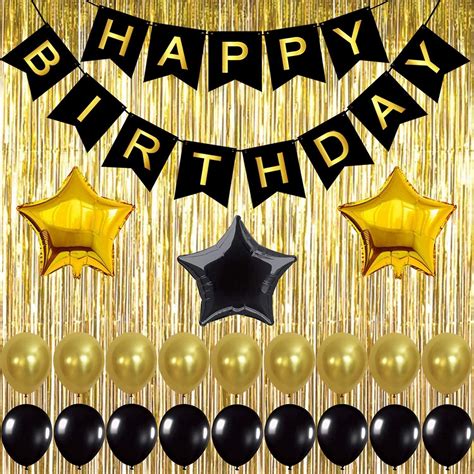 Buy Black And Gold Birthday Decoration Set Happy Birthday Banner Fringe Curtain Foil Star