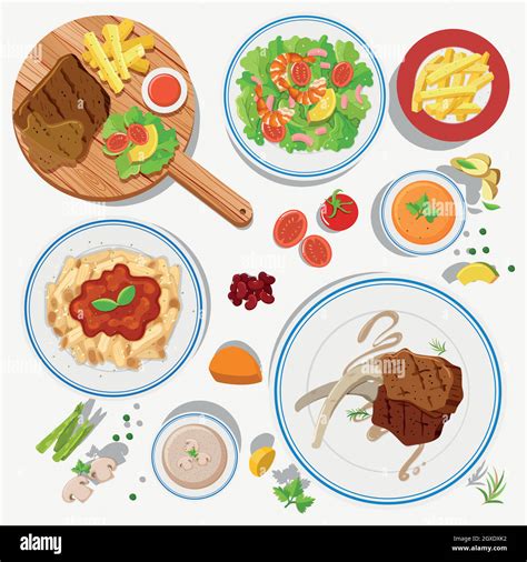 Different Types Of Food On Plates Stock Vector Image Art Alamy