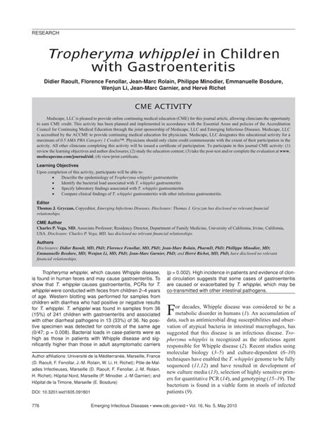 Pdf Tropheryma Whipplei In Children With Gastroenteritis