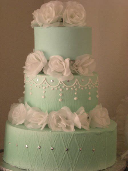Mint Colored Cake With White Flowers Green Wedding Cake Mint Green