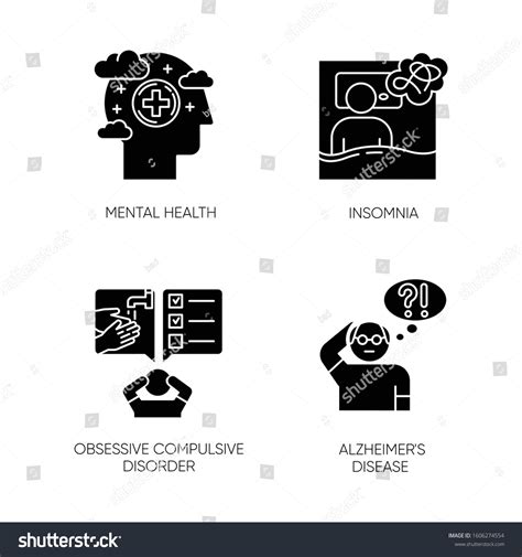 Mental Disorder Glyph Icons Set Insomnia Stock Vector Royalty Free