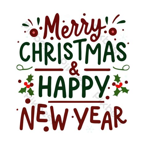 Merry Christmas Happy New Year Vector Typography Lettering Transparent