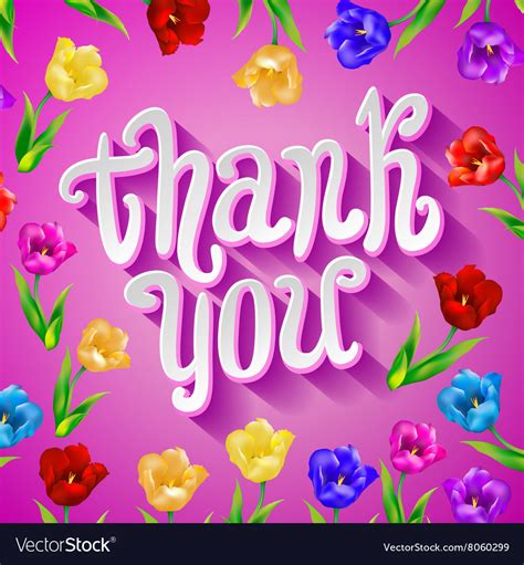 Thank You Card In Pink Colors Stylish Floral Vector Image