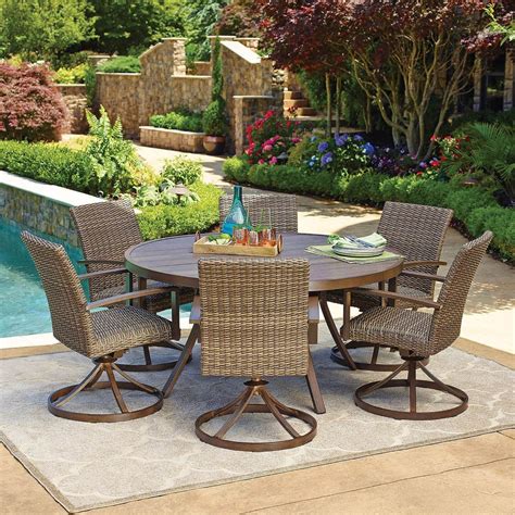 60 Inch Round Outdoor Dining Table And Chair Set For 6 Rattan Swivel