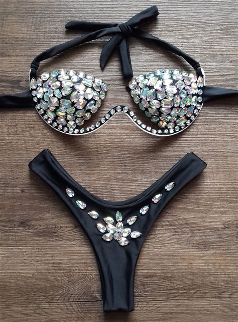 Beautiful Style Bikini Set Rhinestone Diamond Silver Bikinis Etsy