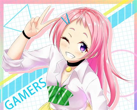 Hd Wallpaper Anime Gamers Aguri Gamers Pink Hair Purple Eyes