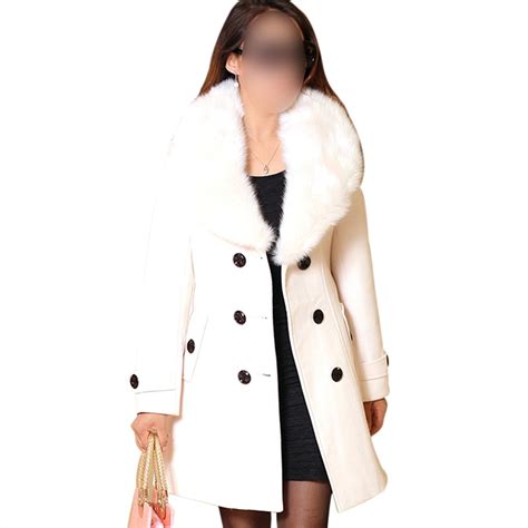 New Fur Coat Women Elegant Slim Double Breasted Trench Parka Faux Fur