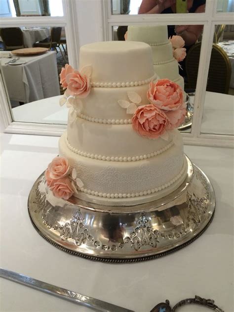 Ivory And Peach Wedding Cake With Peonies And Roses Wedding Cake