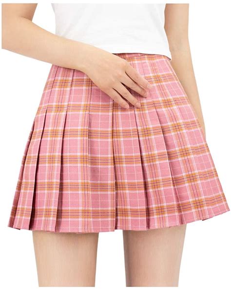 Amazon Pink High Waisted Plaid Uniform Mini Skirt Available In Many