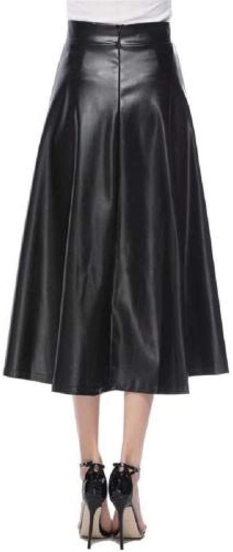 Fashion Skirts Women Lady Pu Faux Leather Skirts High Waist A Line Midi