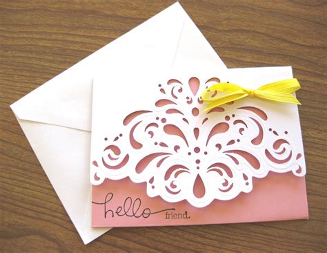 Handmade Note Card Elegant Scalloped Embossed Pastel Pink