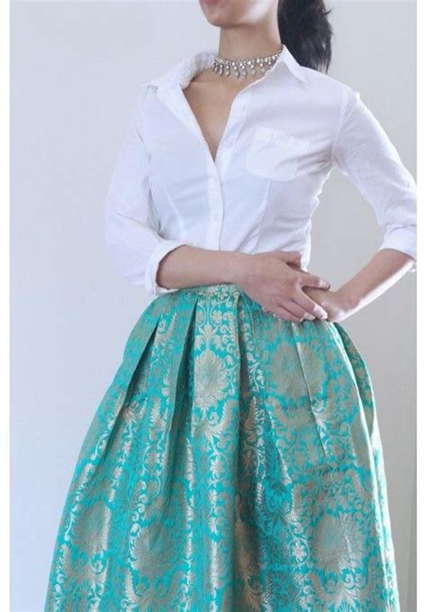 Brocade Skirt And Silk Shirt Blouse Etsy Brocade Lehenga Brocade
